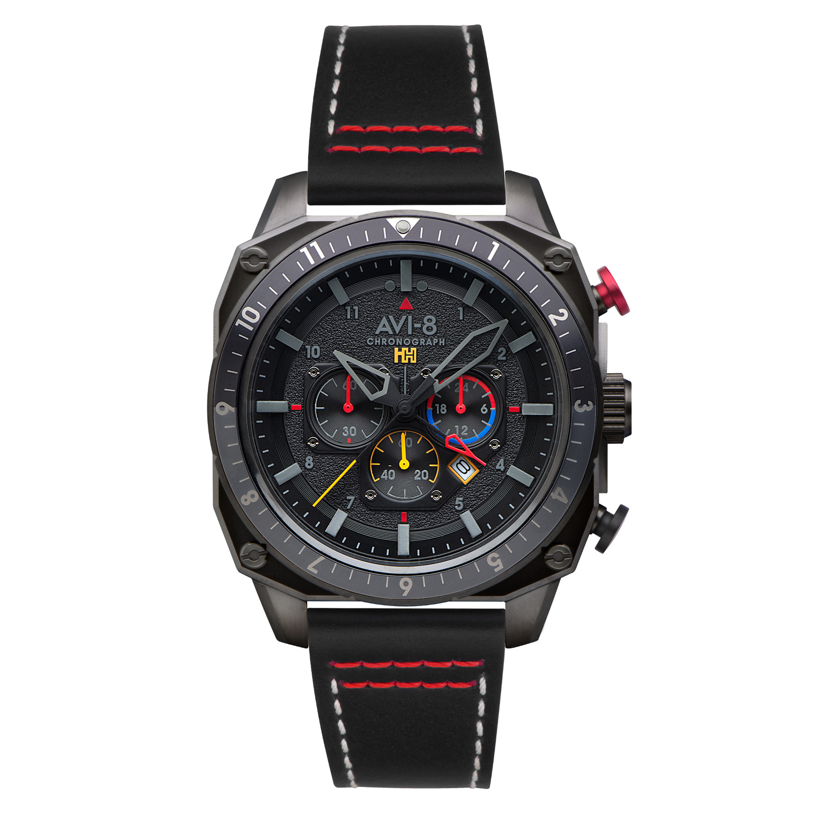 AVI-8 Hawker Hunter Atlas Dual Time Chronograph Black / Leather | Black Dial 43m