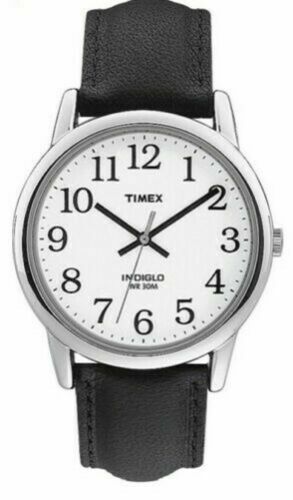Timex T20501, Men’s Easy Reader Black Leather Watch, Indiglo, 35MM Case