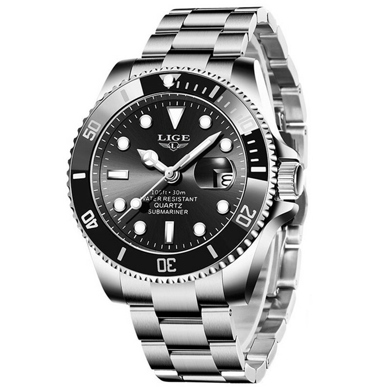 LIGE Mens Watch Fashion Brand Luminous Steel Wristwatch Business Male Watches