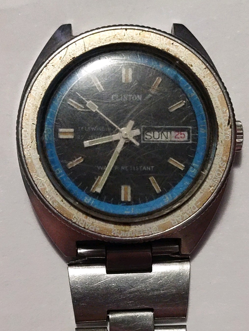 Clinton Sea Wind II Vintage Automatic Day/Date Black/Blue Dial 36mm Steel