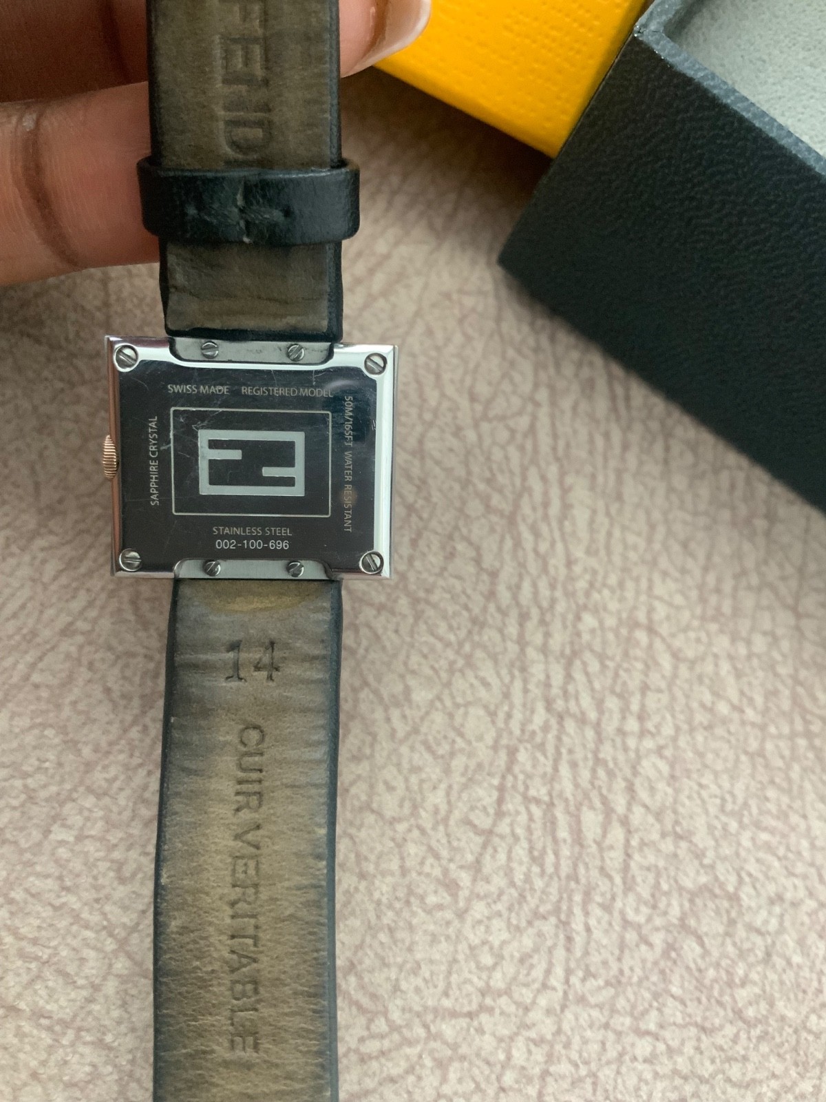 fendi square face leather strap watch