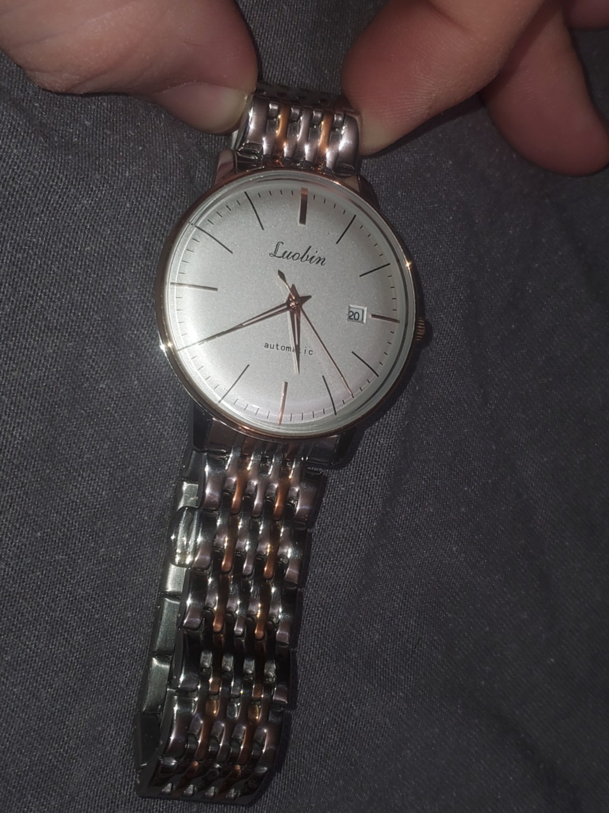 Luobin Automatic Two-Tone Stainless Steel Watch Silver Dial Date 40mm