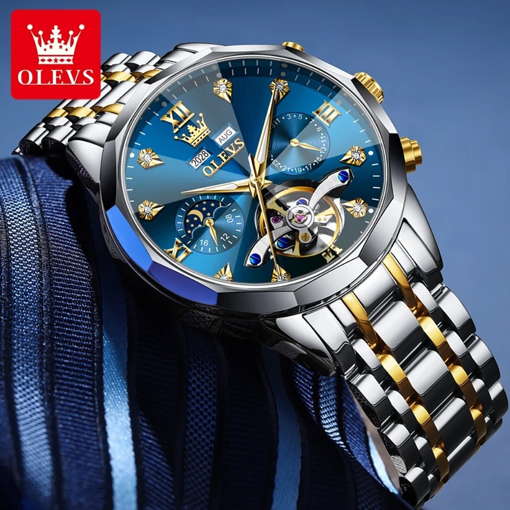 Automatic Mechanical Waterproof Watch Moon Phase Luxury Dial Men Men’s Strap