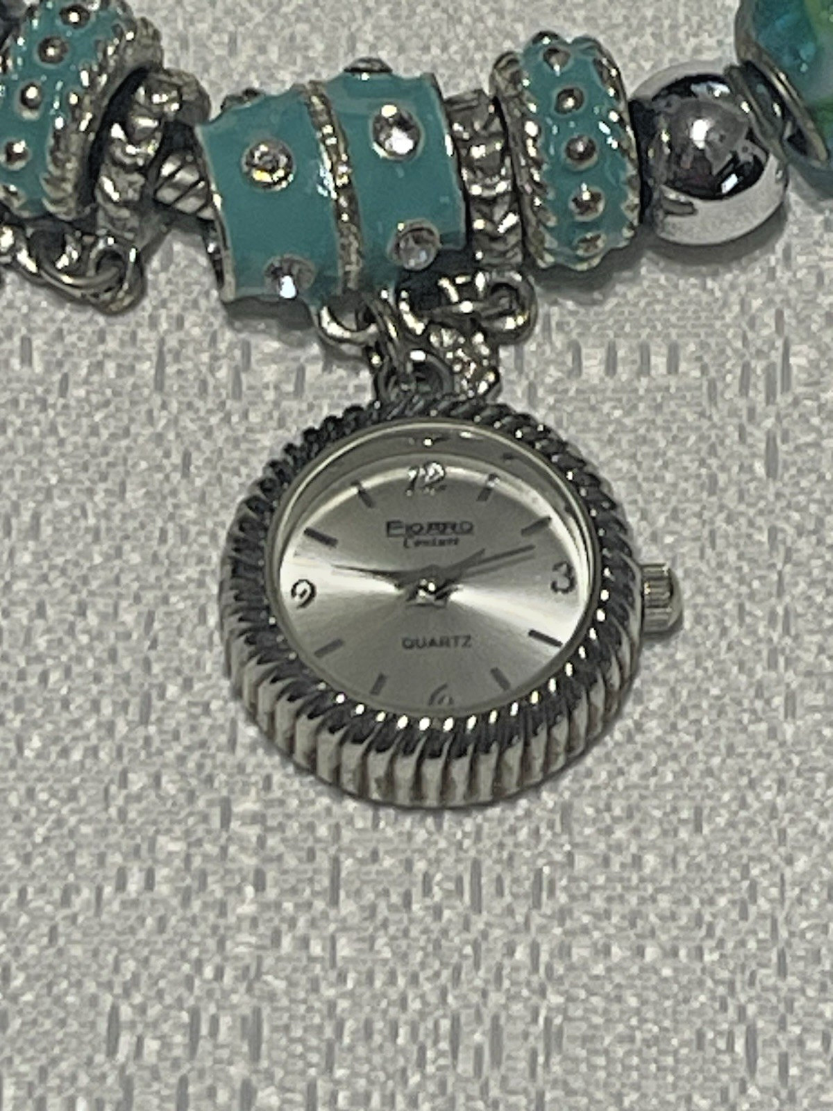 Figaro Couture Assorted Blue Beaded Charm Bracelet Watch