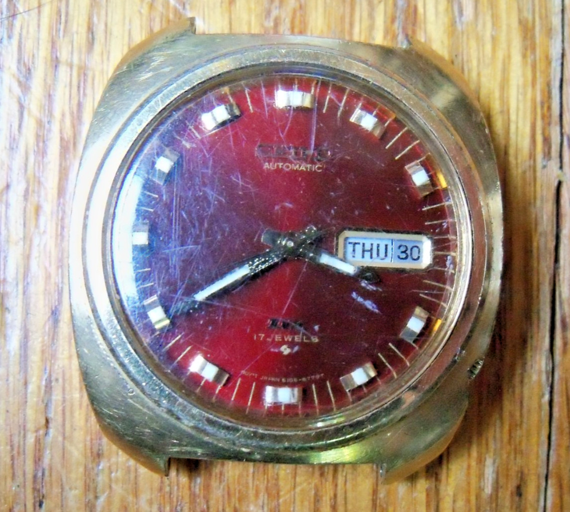 Vintage Burgundy Seiko DX Cushion Day-Date Automatic Men’s Watch 1970’s RARE