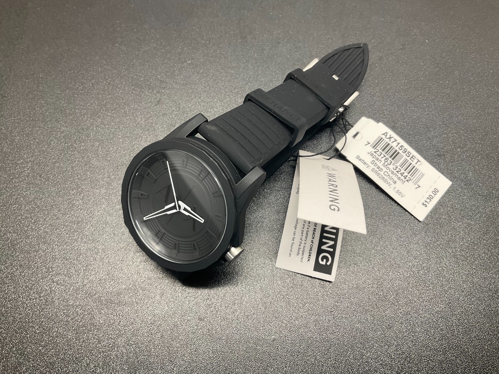 Armani Exchange Three-Hand Black Silicone Watch ax7159