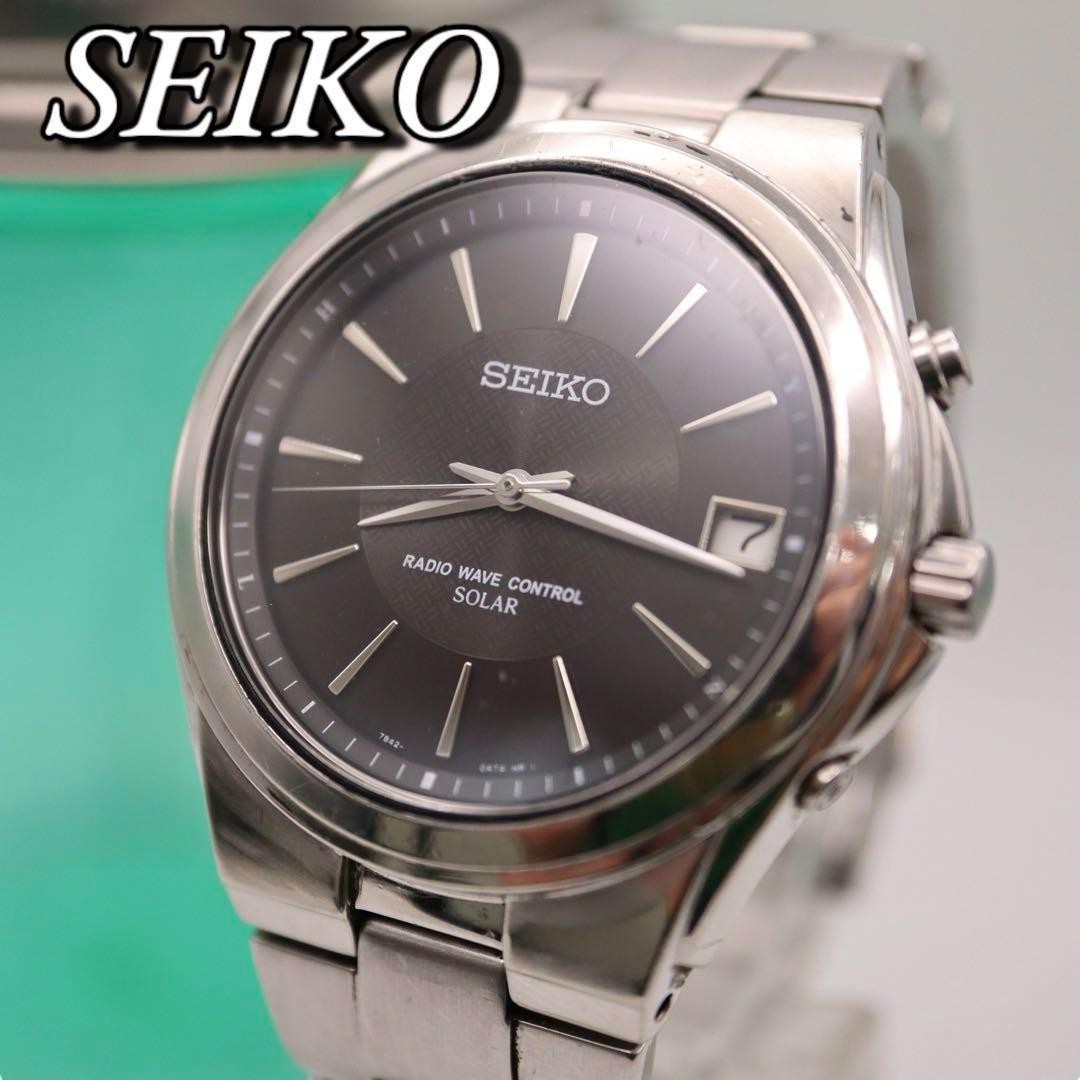 Seiko Solar 39mm Silver Round Date Mens Watch Wrist 16-23cm
