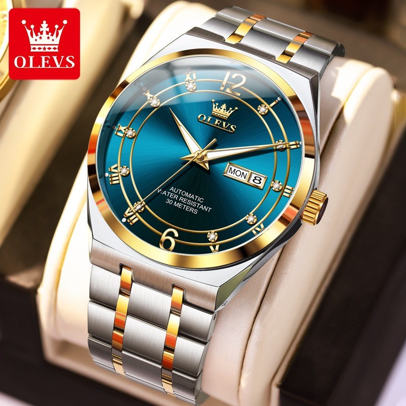 OLEVS Men Automatic Mechanical Watch Stainless Steel Luminous Date Display Watch