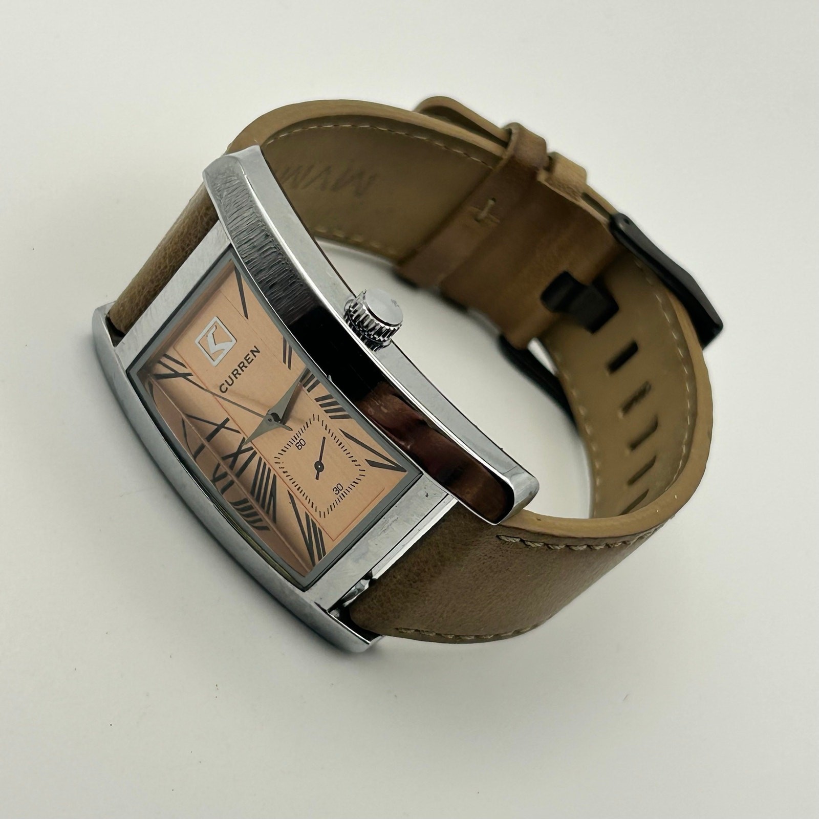 Curren Silver-tone Rectangular Case Copper-toned Dial Brown Leather men’s Watch