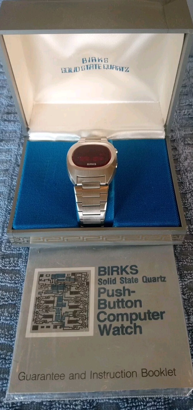 BIRKS SOLID STATE QUARTZ PUSH-BUTTON LED COMPUTER WATCH RARE BOX MANUAL