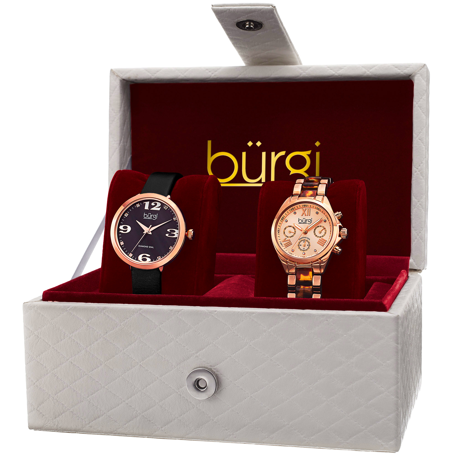 Women’s Burgi BUR134RG Rose-tone Diamond/Multifunction Strap/Bracelet Watch Set