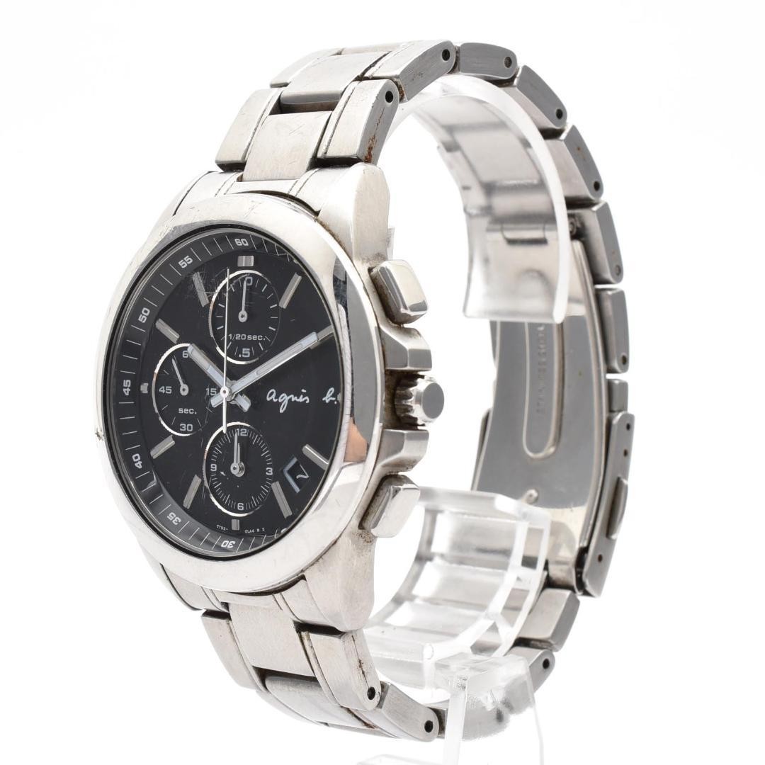 agnes b. Men’s Chronograph Watch 7T92-0HV0 Quartz Black Stainless Steel