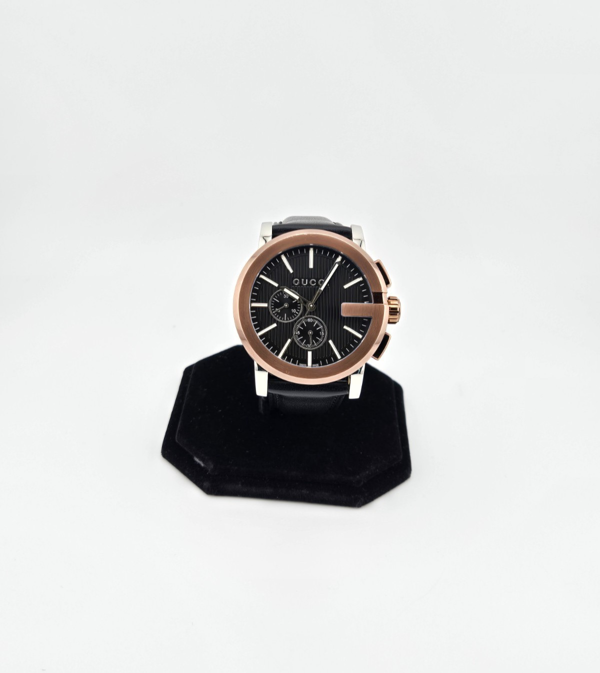 Gucci G-Chrono XL Men’s Black Dial Black Leather Strap Watch – YA101202