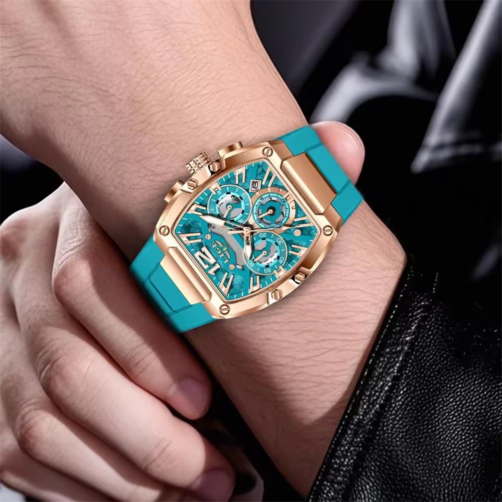 LIGE Men Rectangle Watch Big Dial Chronograph Wristwatch Boy Outdoor Sport Watch