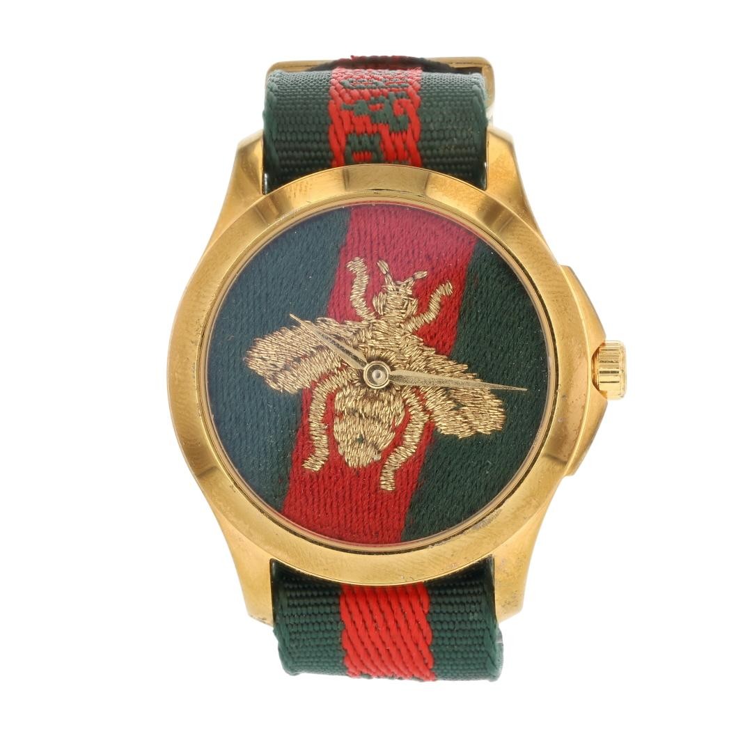 GUCCI G-Timeless 38mm Bee Motif Dial Canvas Strap Quartz Men’s Wristwatch