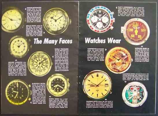 1968 Wristwatch pictorial Bulova Aquastar Corum Braille watch Slide rule