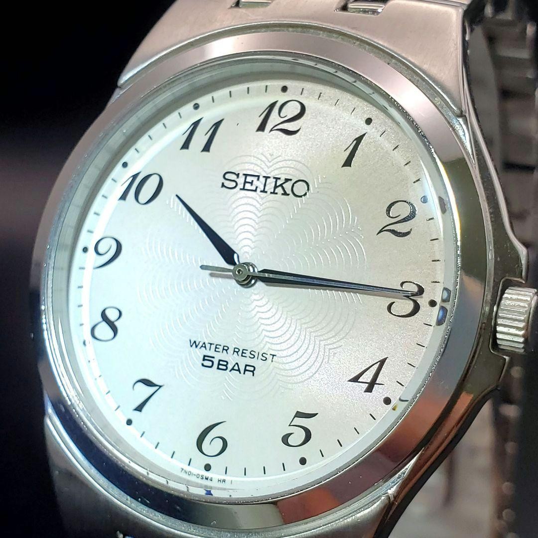 SEIKO New Battery Replacement Silver White Arabic Letters Men’s