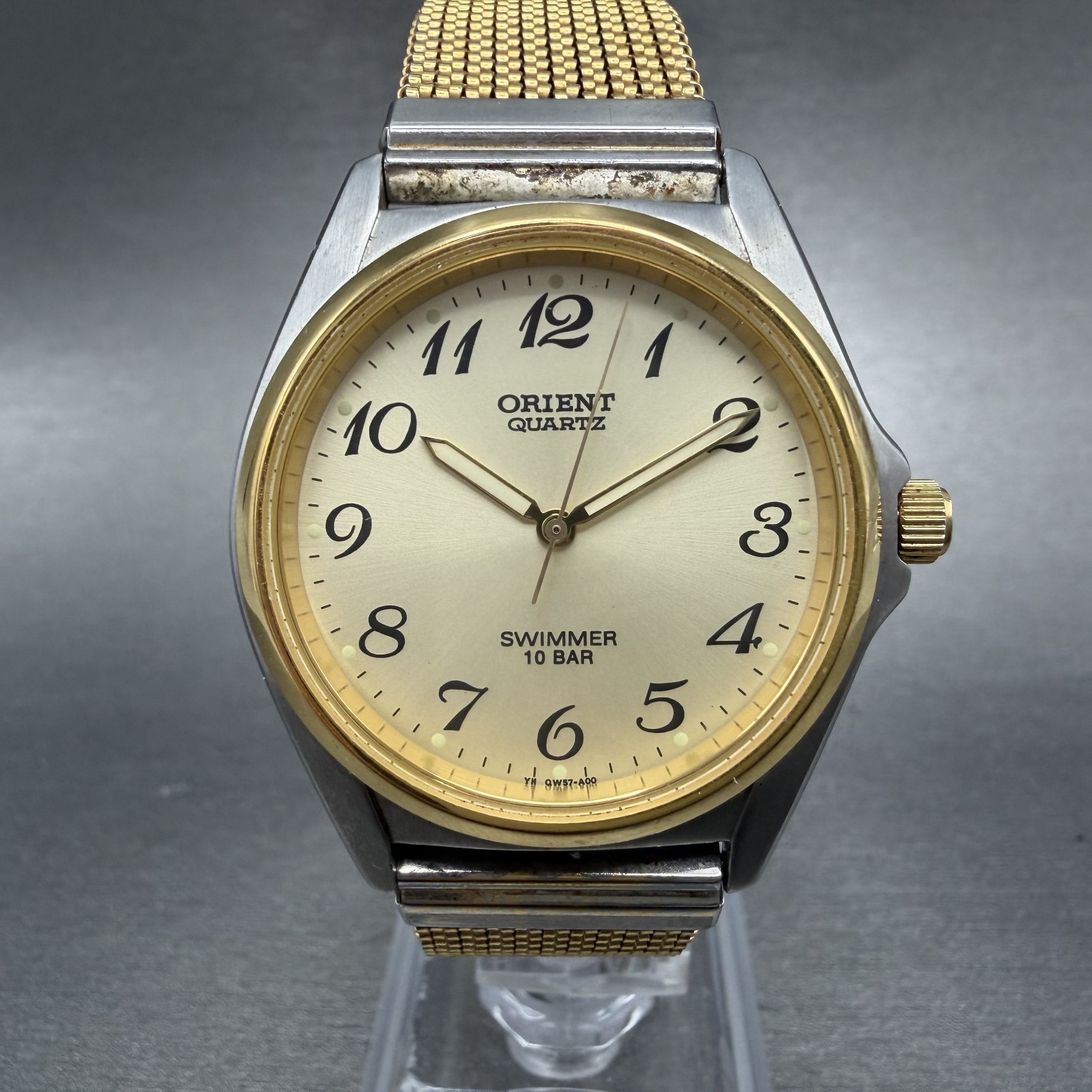 Orient Swimmer Watch Men 35mm Champagne Dial Two Tone Round QW57-B0 New Battery