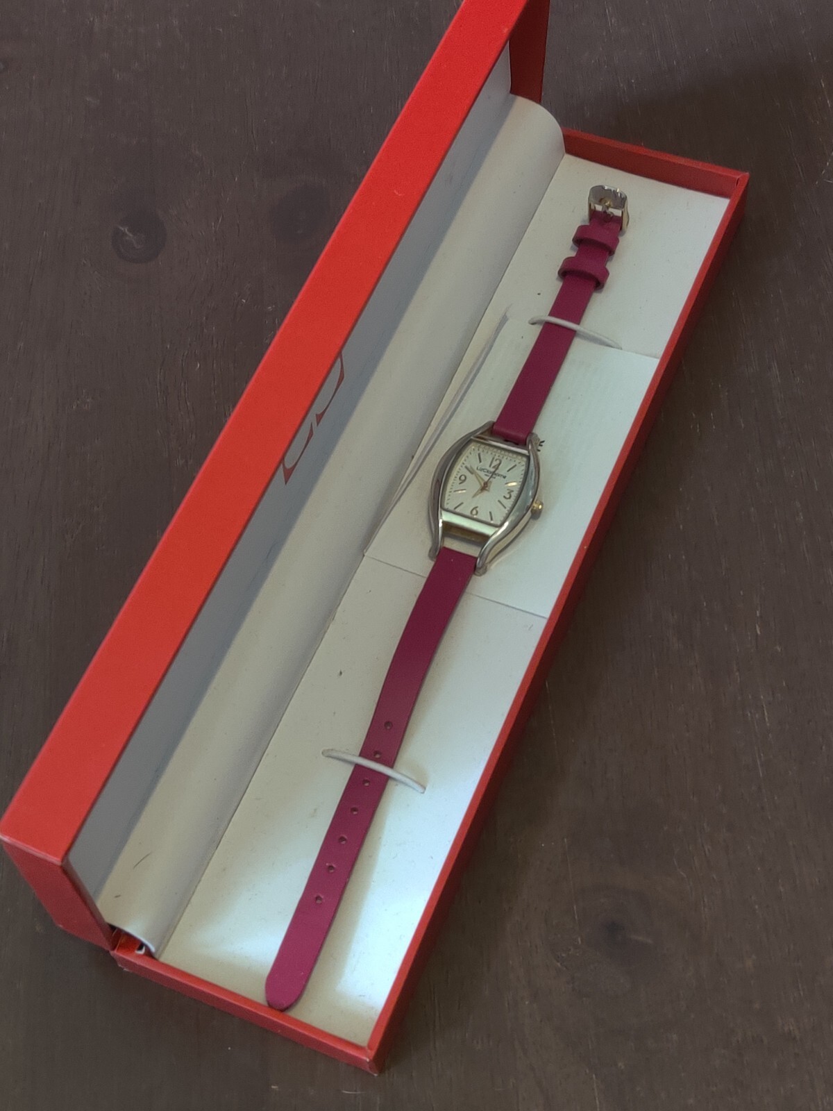 Liz Claiborne Pink thin Leather Strap Silvertone Watch New in box
