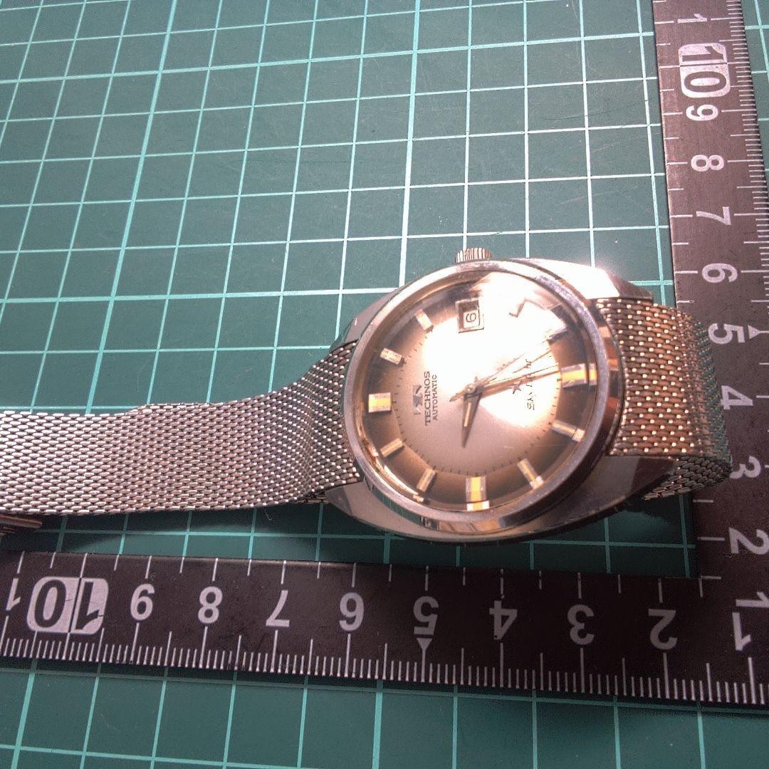 TECHNOS Sky Light Watch Auto Wind Brown Dial Mesh Band Vintage Japan-