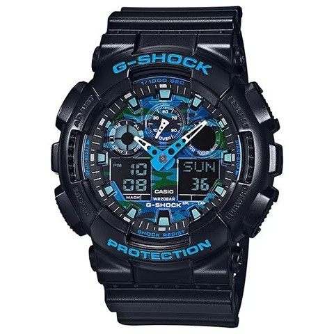 Free Special New CASIO G SHOCK GA 100CB 1AJF Blue Camouflage Pattern Analog Di