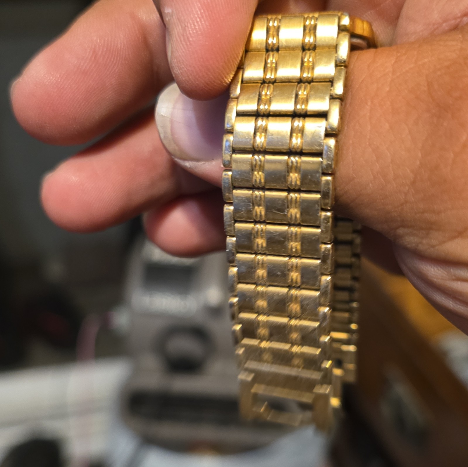 Bulova Quartz Analog Rectangle Gold Dial Stick Indexes Gold Metal Bracelet WR