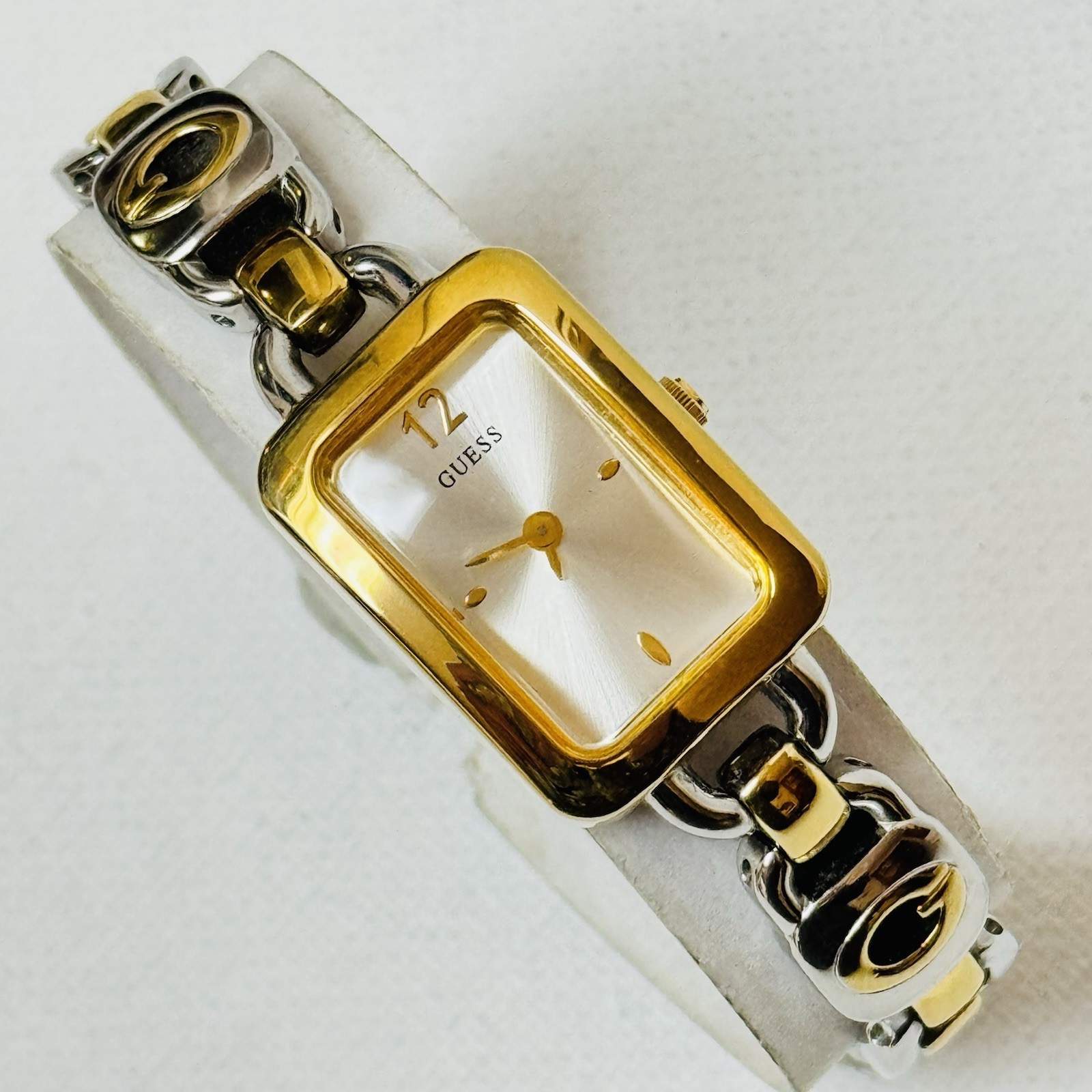 Vintage Guess Women’s Two Tone Rectangle Watch Gold Silver Logo Bracelet G66520L
