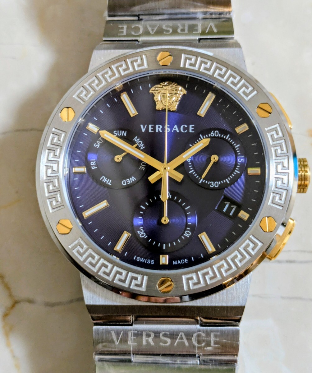 [B1Y] Versace Greca Logo Chronograph Blue Steel Watch VEZ900221 [w9s]