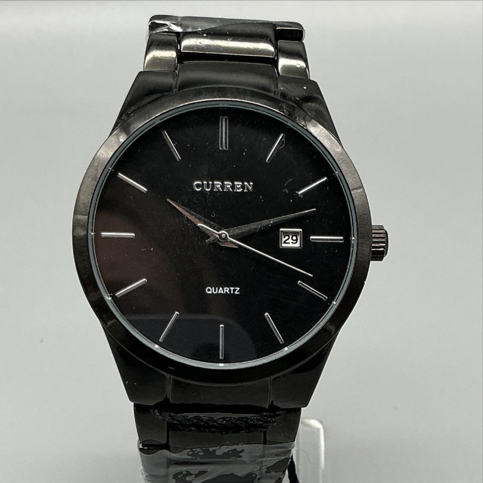 Curren Mens Watch 40mm Black Dial Black Stainless Date M8106 New Battery 7.75″