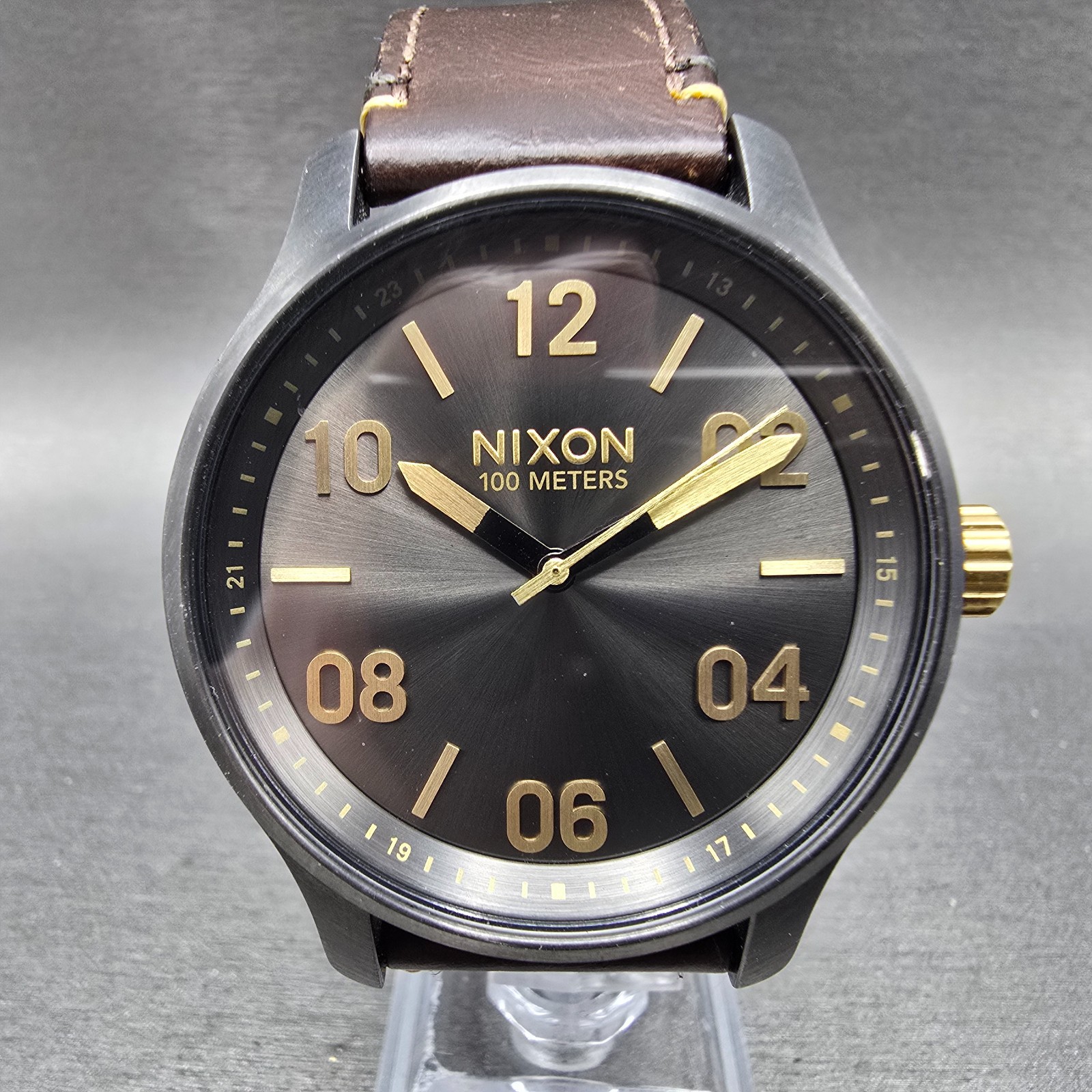 Nixon The Patrol Watch Men 44mm Black Dial Black Tone Round Leather new Battery