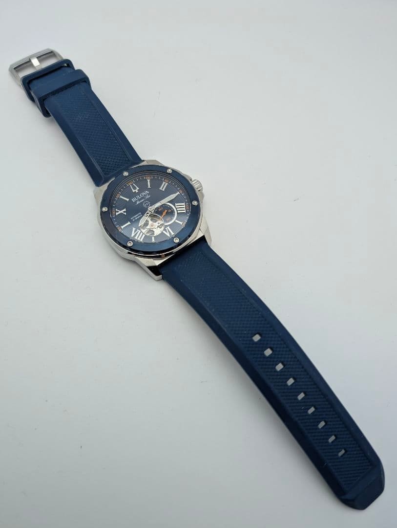 BULOVA Marine Star Automatic Watch Open Heart Small Seconds Rubber Strap Used