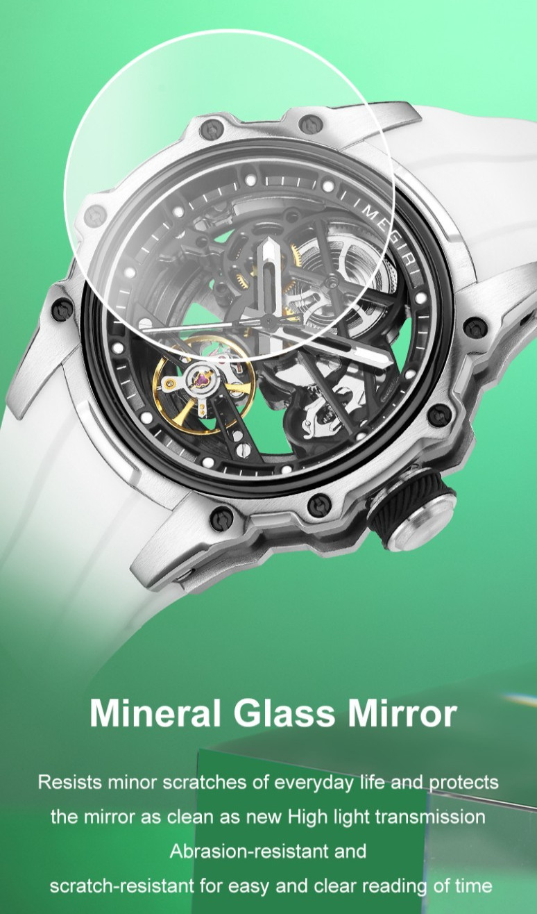MEGIR Skeleton Automatic Mechanical Men’s Sports Watch 3ATM Luminous Silicone