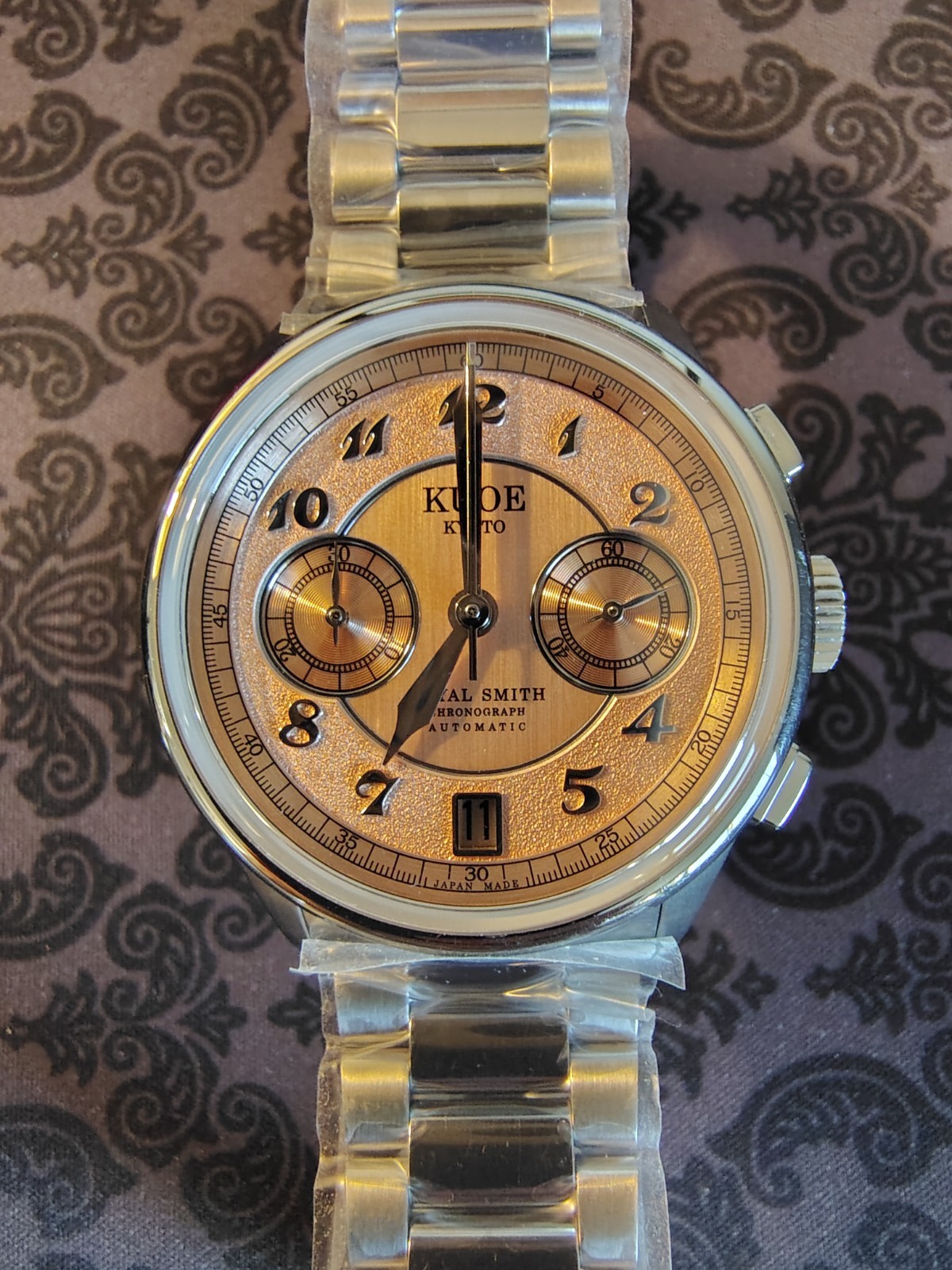 KUOE Kyoto ROYAL SMITH 90-012 Automatic Chronograph Salmon Pink Dial from JAPAN