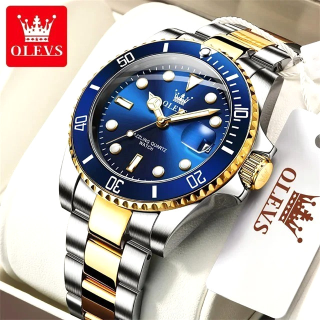 41MM OLEVS Quartz Luxury Watch Men Stainless Steel Waterproof Luminous Analog