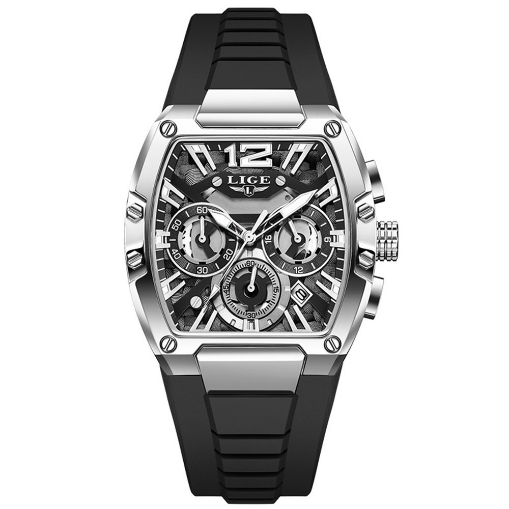LIGE Men Rectangle Watch Big Dial Chronograph Wristwatch Boy Outdoor Sport Watch