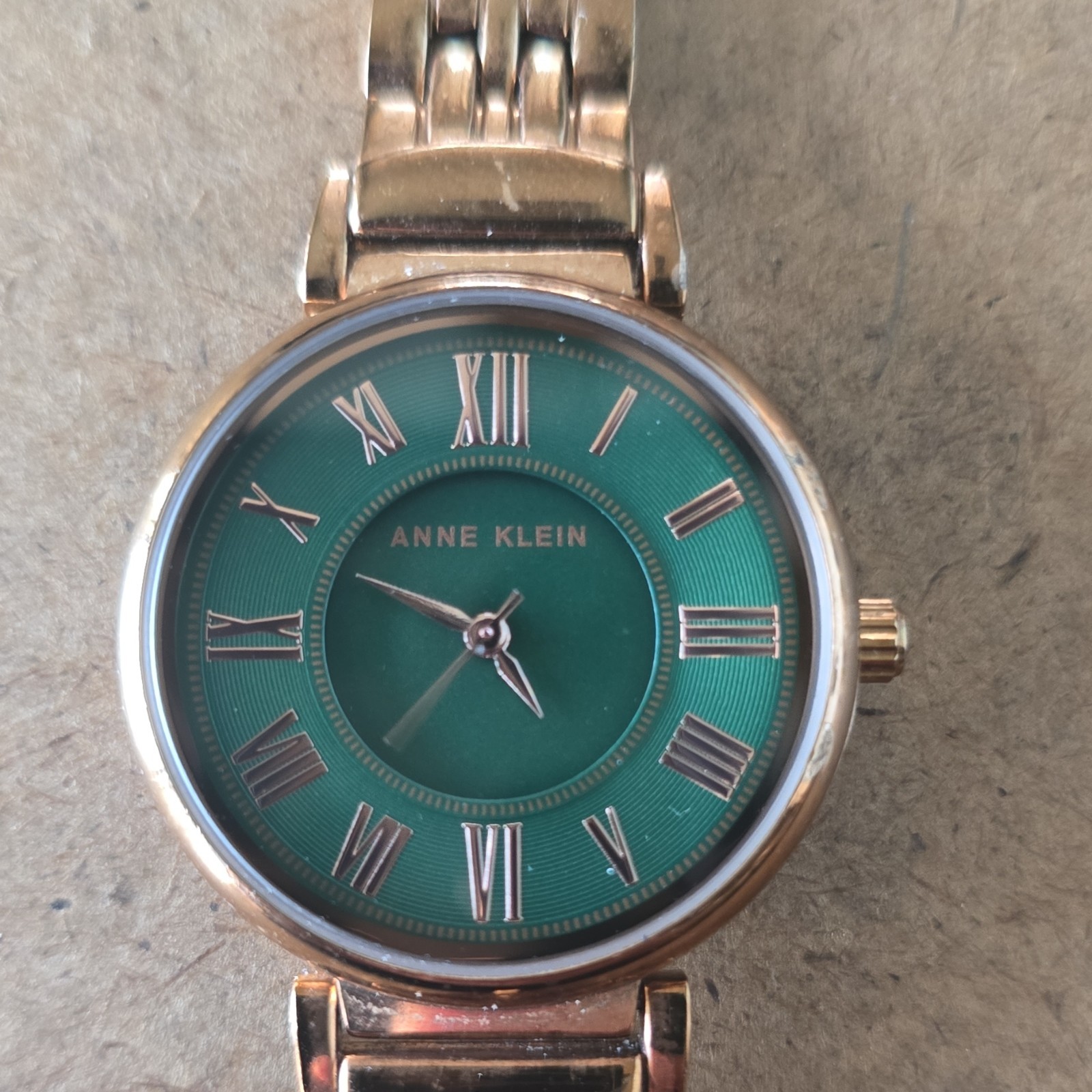 Anne Klein Women’s Quartz Water-Resistant Watch Gold Bracelet Green Roman Dial
