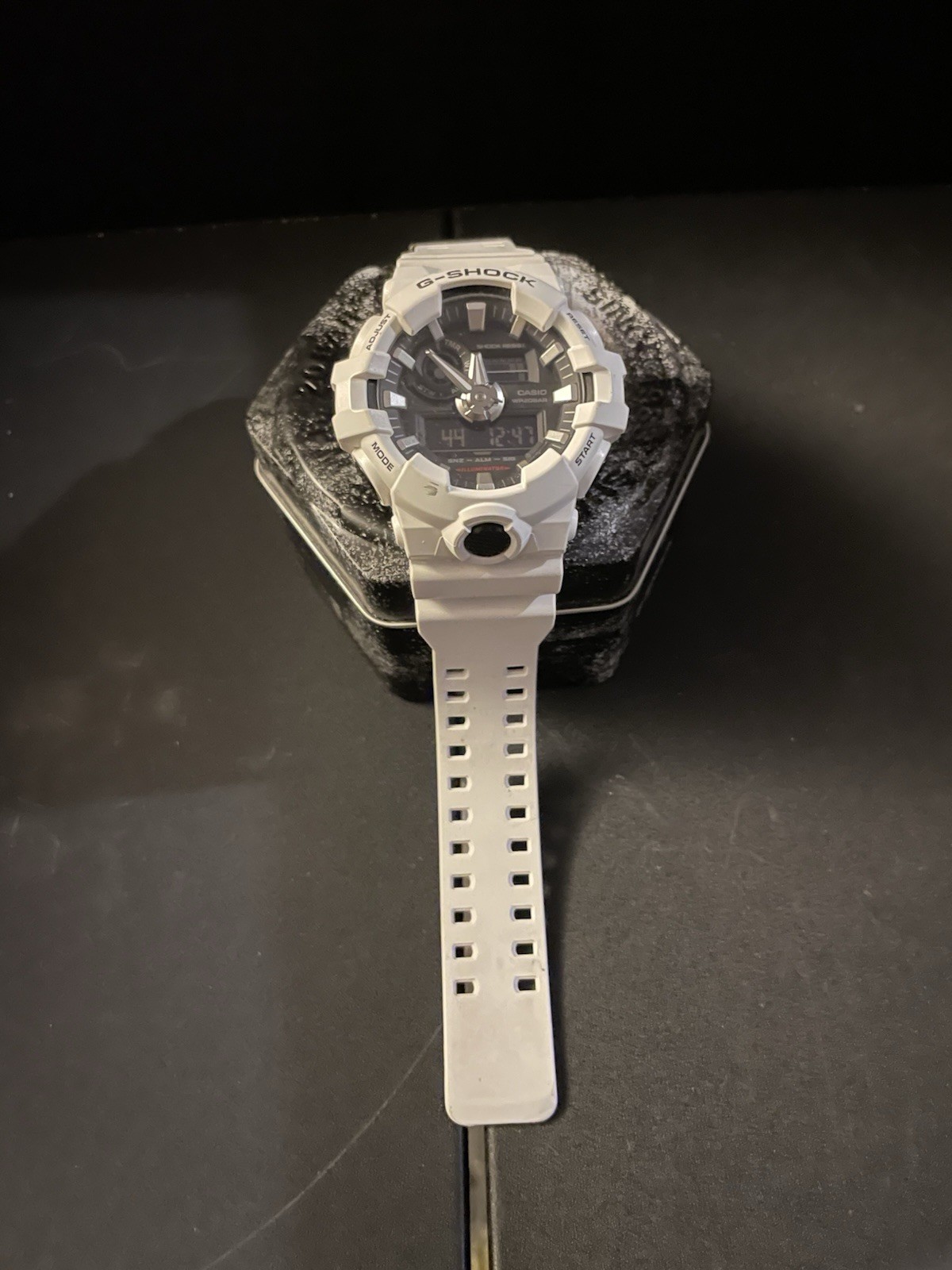 Casio G-SHOCK Quartz Analog-Digital Watch Black Dial White Resin 200m WR