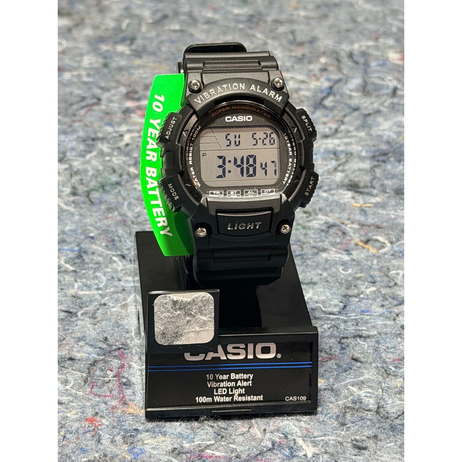 Casio W736H-1AV Mens Digital Watch Black Vibration Alarm 10Year Battery 100M NEW