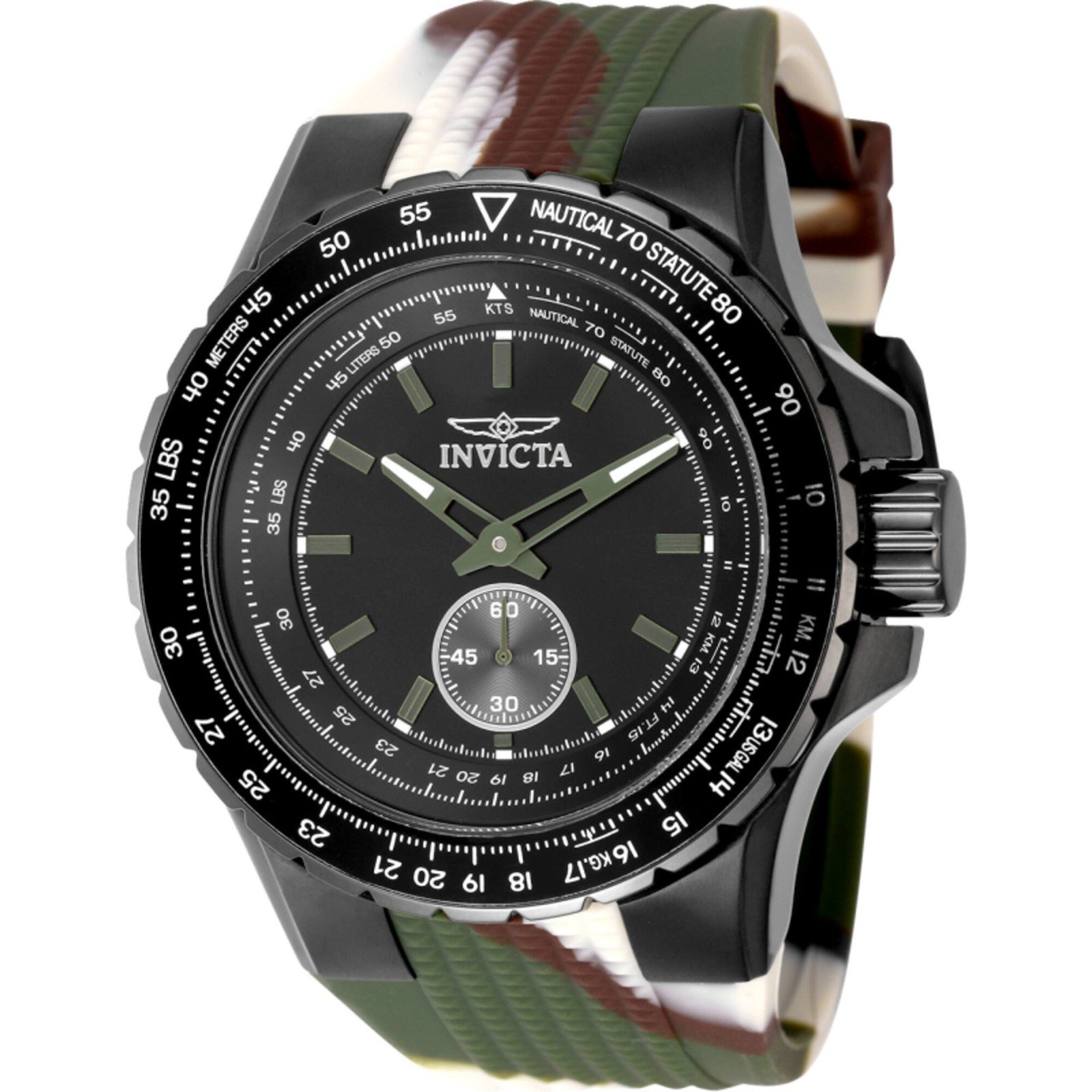 Invicta Men’s Watch Aviator Quartz Black Dial Camouflage Silicone Strap 49320