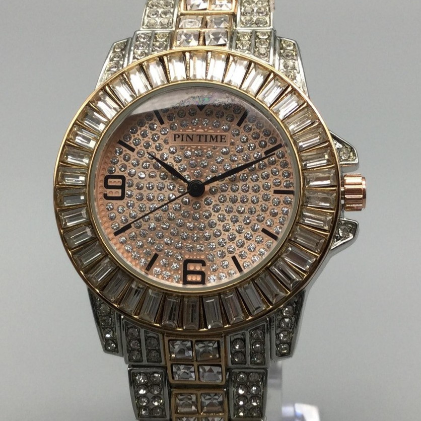 PinTime Womens Watch 38mm Rose Gold Silver Tone PT-2851 Crystals Bracelet 7.5″