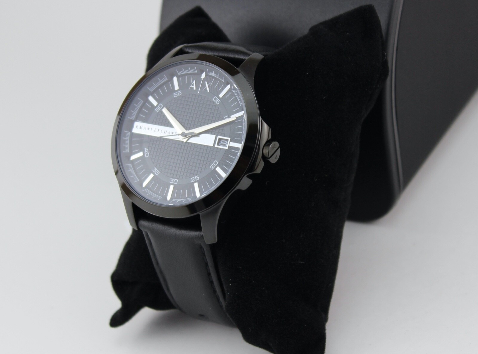 NEW AUTHENTIC ARMANI EXCHANGE HAMPTON BLACK LEATHER MEN’S AX2411 WATCH