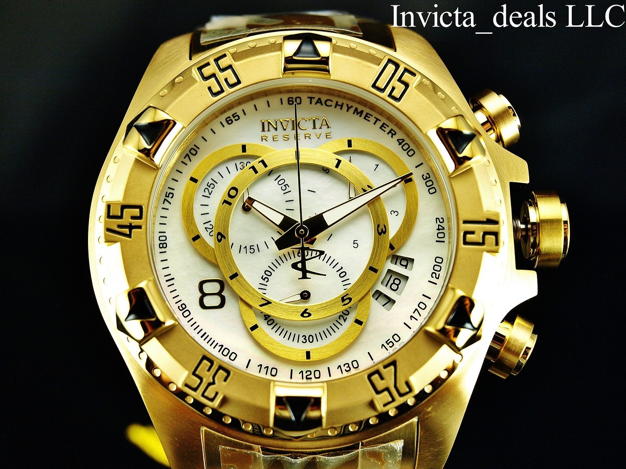 RareInvicta Men’s 52mm Reserve EXCURSION Swiss Chrono PLATINUM Dial Gold SS Watc