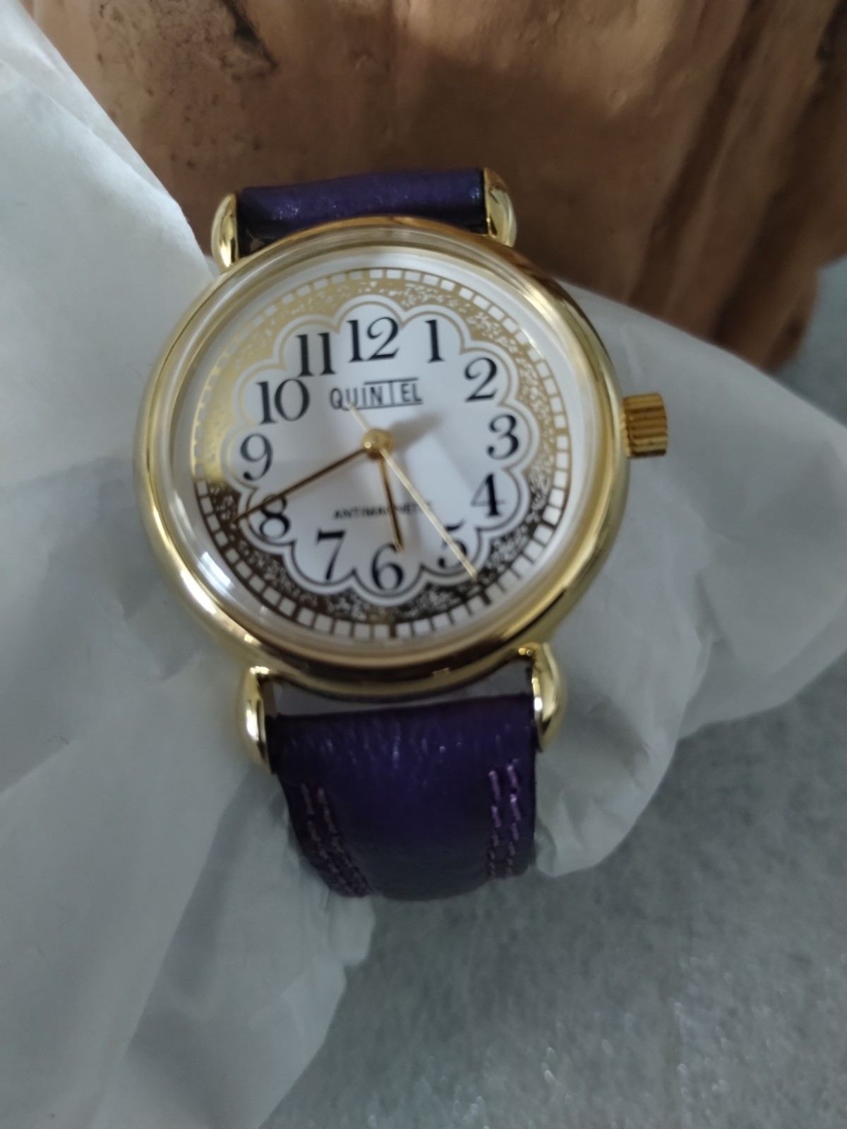 QUINTEL.ANTIMAGNETUC MANUAL WIND WATCH with Genuine Pigskin