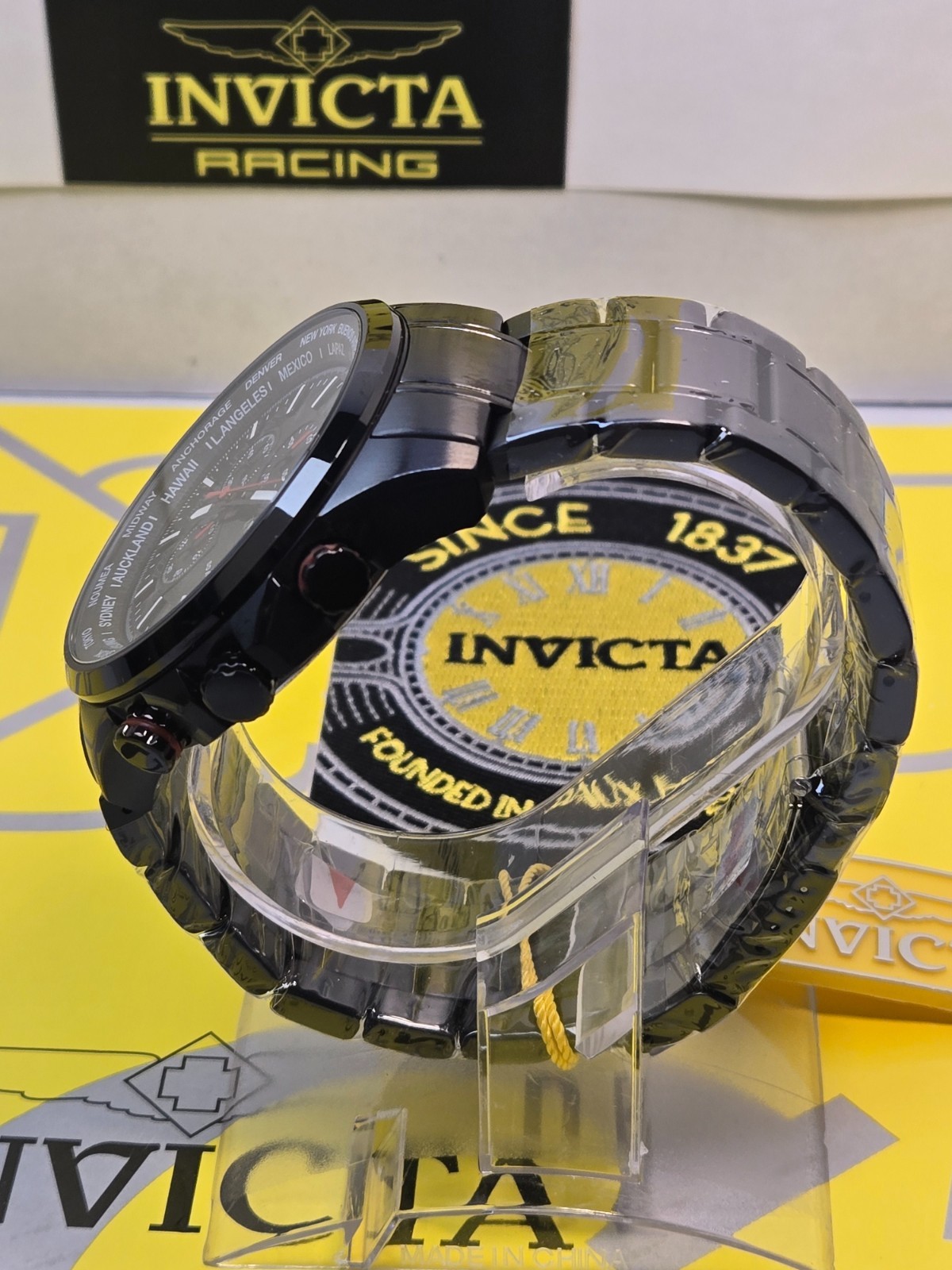 Invicta Aviator Interceptor Men Watch 50mm Black Steel Chrono w/ Slide Bezel NEW