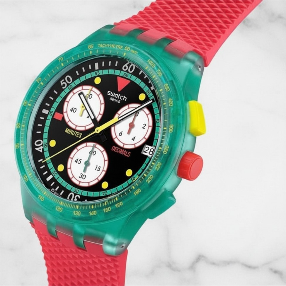 Swatch Neon Emerald Chrono SUSG409 Chronograph Quartz Black Dial Unisex Watch