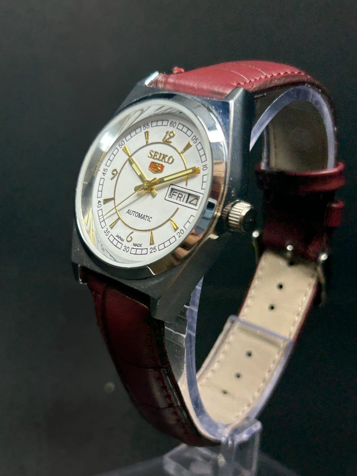 Seiko automatic Refurbished vintage White dial Men’s wrist watch free shipping