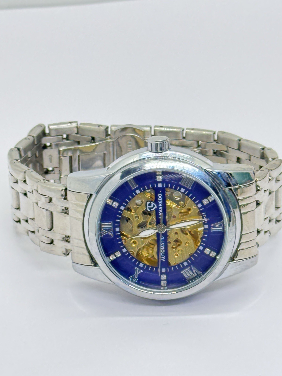 Lavaredo Automatic Diamond Blue Dial Watch Silver Gold Skeleton WR