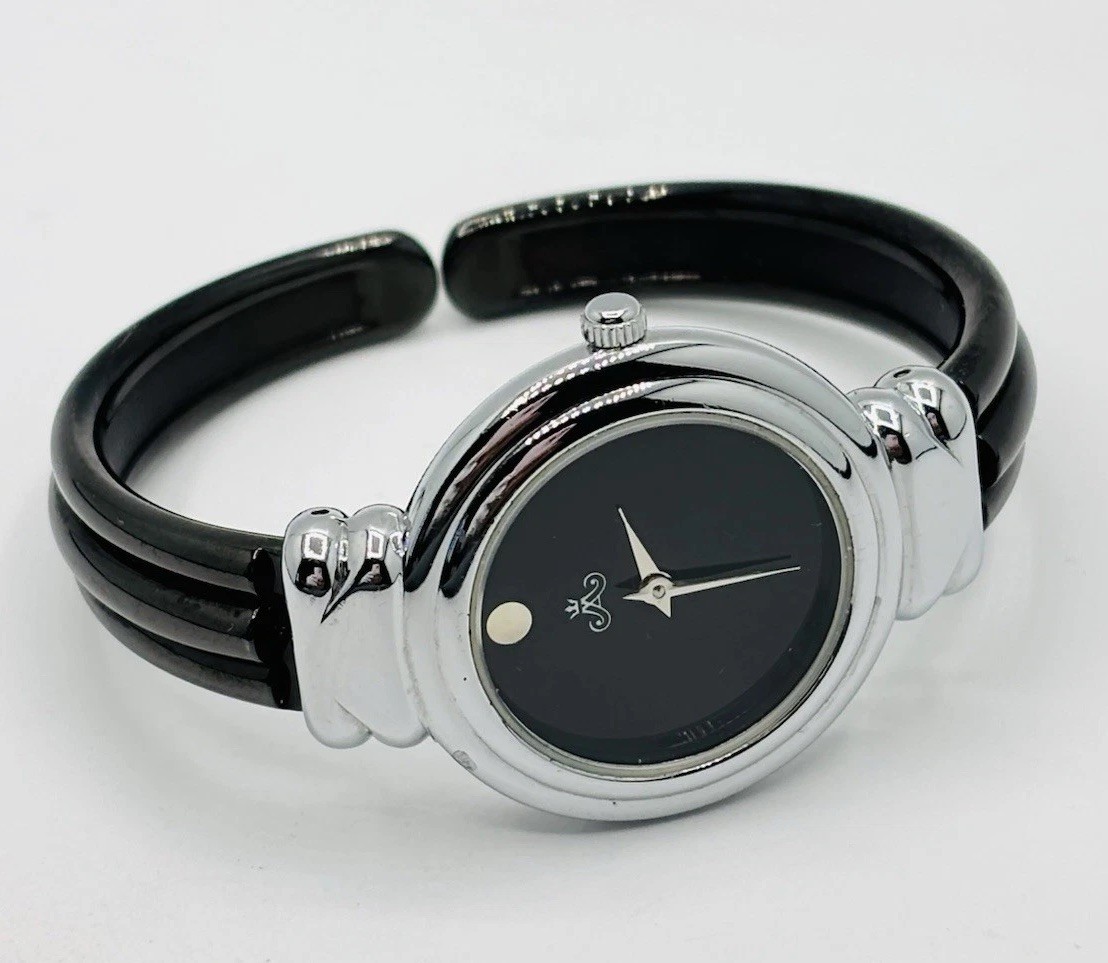 Meister Anker 1085-P Ceramic Bangle Cuff Watch Black Dial Quartz Women’s
