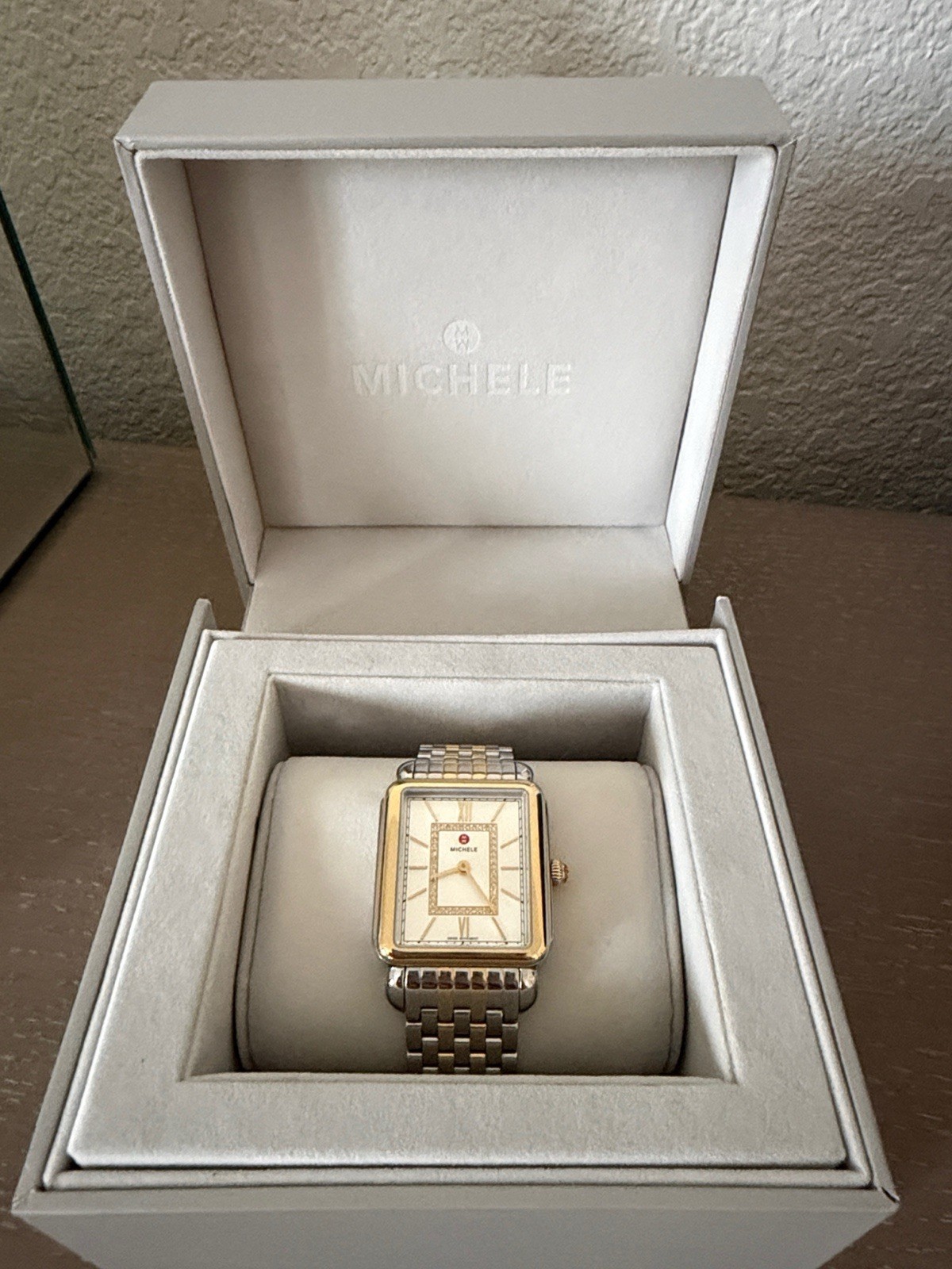 Michele Two-Tone gold And silver rectangular dial Watch
