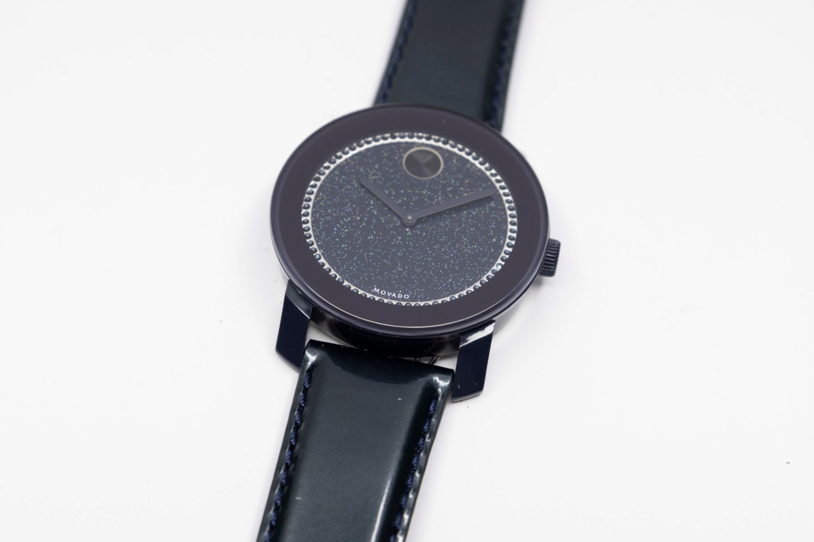 Rare Movado Bold Black Glitter Dial, Black Ceramic Case Watch